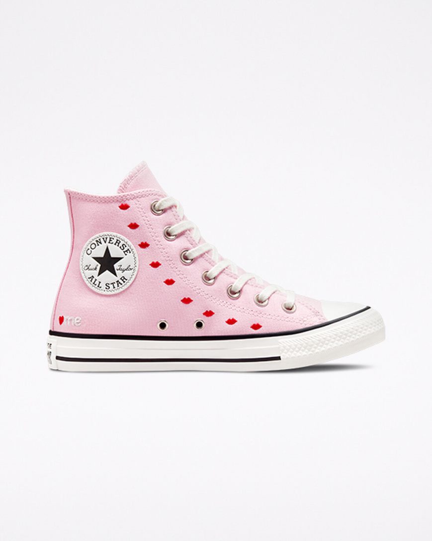 Tenisi Inalti Dama Converse Chuck Taylor All Star Embroidered Lips Roz Albi | RO AQ0TC753